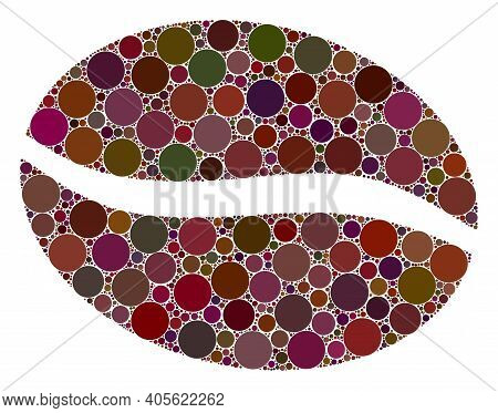 Coffee Bean Raster Collage Of Circle Dots In Variable Sizes And Color Shades. Circle Dots Are United