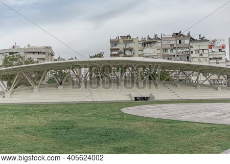 Roofed Seats At Stadium In Karaalioglu Park, On Isiklar Cd Street. Antalya, Turkey - October 26, 202