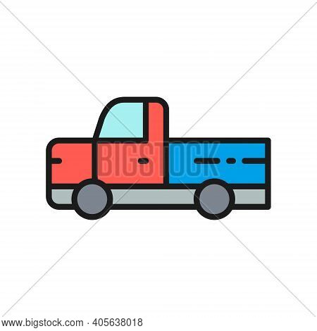 Pickup Truck, Pick-up Car, Vehicle Flat Color Line Icon.