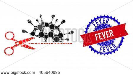 Cut Coronavirus Vector Composition Of Sharp Rosettes And Fever Scratched Stamp Imitation. Bicolor Fe