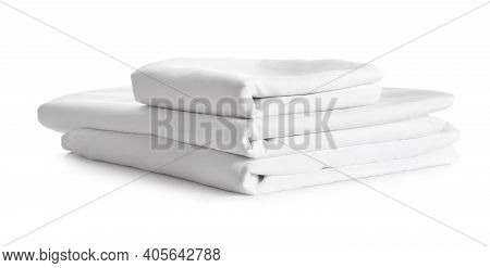 Stack Of Clean Bed Linen Isolated On White