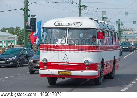 Saint Petersburg, Russia - May 25, 2019: Soviet Bus Laz-695e Close-up. Fragment Of The Retro Parade 