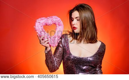 Valentines Day Party. I Love You. Sexy Woman In Glamour Dress. Love And Romance. Valentines Day Sale