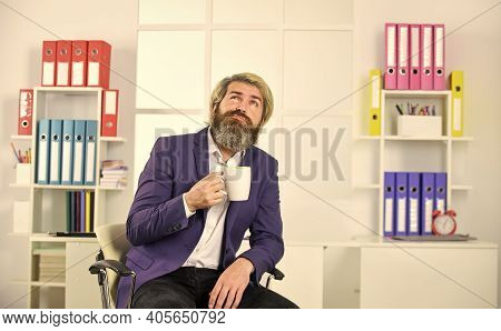 Enjoyment. Tea Time. You Have To Trust Your Instincts. Relax And Keep Calm. Businessman Drink Coffee