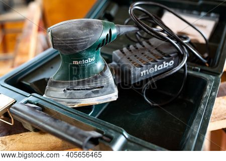 Miercurea Ciuc, Romania- 30 January 2021: Metabo Fms 200 Sander In Plastic Case.
