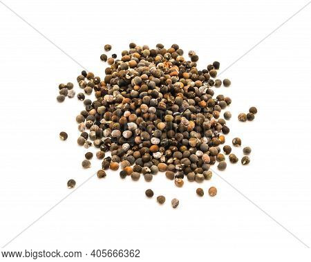 Okra Or Lady Fingers, Abelmoschus Esculentus Seeds Isolated On White Background