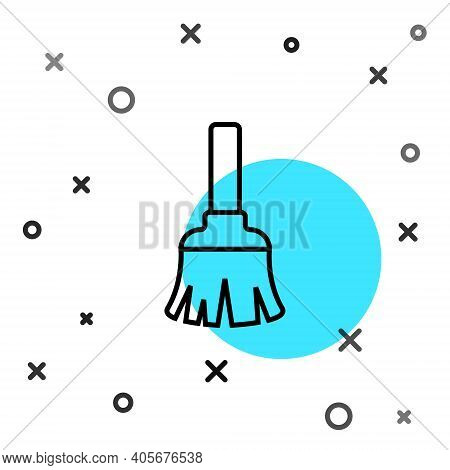 Black Line Feather Broom For Cleaning Icon Isolated On White Background. Feather Duster. Random Dyna