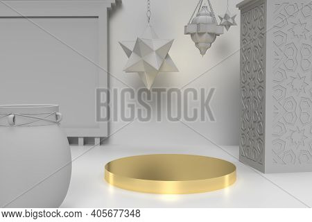 Golden Table For Product Display 3d Rendered