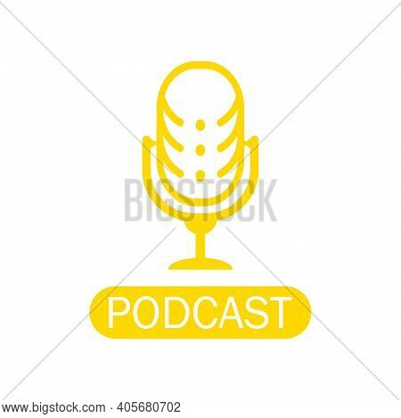 Podcast. Badge, Icon, Stamp, Logo. Microphone For Podcast. Vector Stock Illustration.