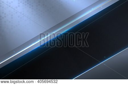 Abstract Silver Metal With A Blue Light On Black Background. Technology Concept. Vector Illustration
