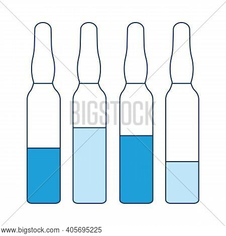 Icon Of Covid-19 Vaccination, Four Bottles Of Vaccine For A Medical Poster In Shades Of Blue. Vector
