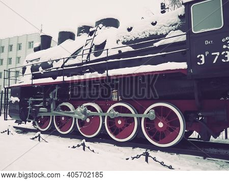 Petrozavodsk, Russia, January 06, 2021. Retro Train, Locomotive. The Inscription 