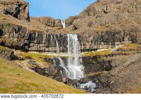 Waterfall Migandisfoss In Hornafjordur In South Iceland