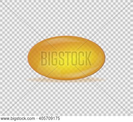 3d Oil Capsule For Marketing Design. Golden Omega 3 On White Background. Cosmetic Symbol Icon. . Log