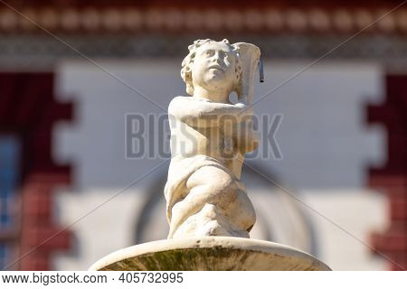 White Statue On A Fountain At Elisabethenburg Castle In The City Meiningen In Thuringia