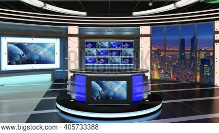 Virtual Tv Studio News Set 27. Green Screen Background. 3d Rendering.
Virtual Set Studio For Chroma 