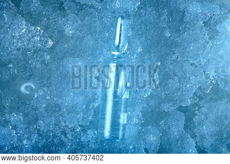 Vaccine In Glass Transparent Ampoule With Clear Liquid With Medical Preparation For Treatment Of Vir