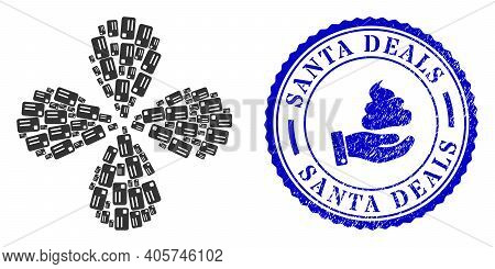 Banking Card Explosion Flower Shape, And Blue Round Santa Deals Corroded Stamp Imitation With Icon I