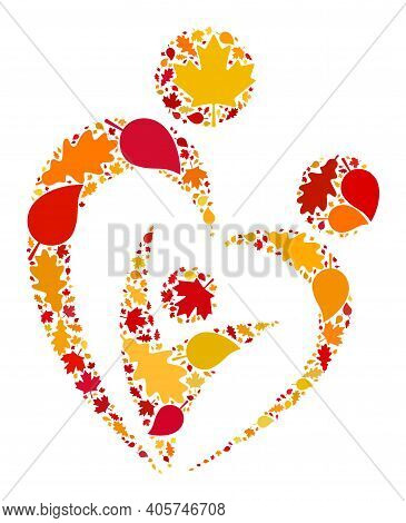 Familty Care Mosaic Icon Constructed For Fall Season. Raster Familty Care Mosaic Is Formed Of Scatte