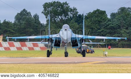 Fairford, Uk - 15th July 2017: A Sukhoi Su-27 Flanker Fighter Aircraft In Flight