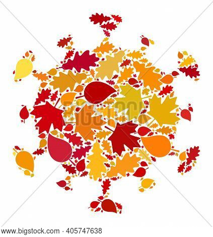 Covid Virus V2 Mosaic Icon Designed For Fall Season. Raster Covid Virus V2 Mosaic Is Done From Rando