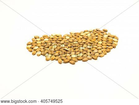 Top View Pile Of Bitter Melon Momordica Charantia Seeds Isolated On White Background