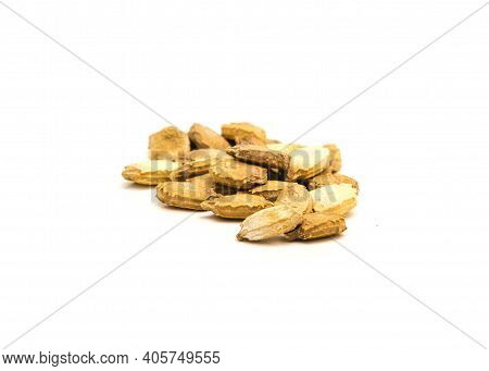 Top View Pile Of Bitter Melon Momordica Charantia Seeds Isolated On White Background