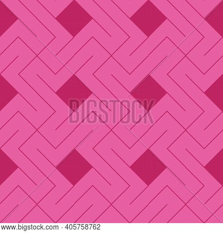 Pink Squares And Lines Geometric Design Repeat Pattern. Vector Illustration