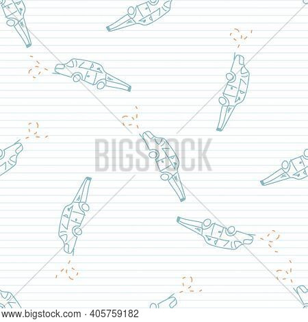 Cute Crayon Scribble Car Kid Doodle Background. Hand Drawn Earthy Whimsical Motif Seamless Pattern. 