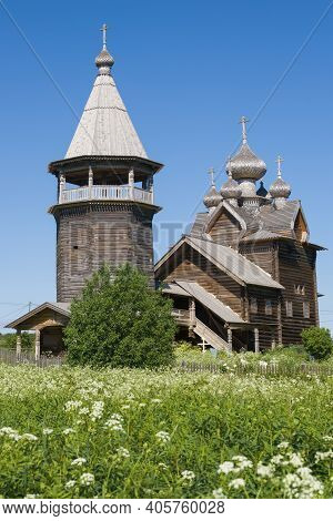 Bell Tower And Church Of Dmitry Solunsky Myrrh-streaming On A Sunny June Day. Shcheleiki Village. Le