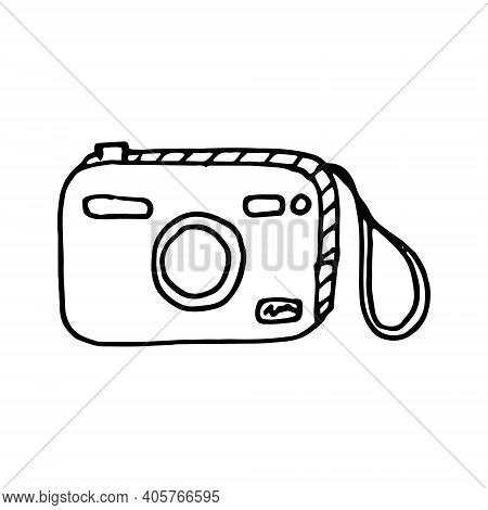 Photo Camera In The Style Of Doodle. For The Design Of Postcards