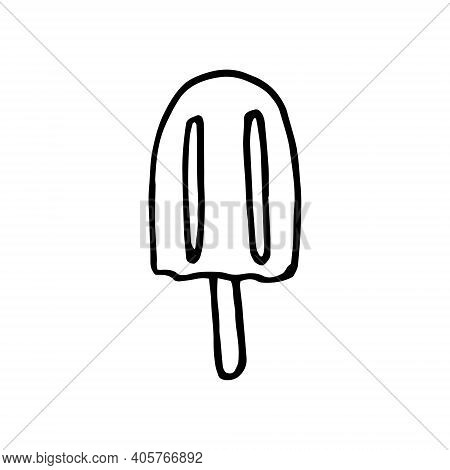 Ice Cream Sketch. Isolated Vector Ice Cream Scoops In Glass Bowl, Eskimo Pie In Chocolate Glaze, Sun