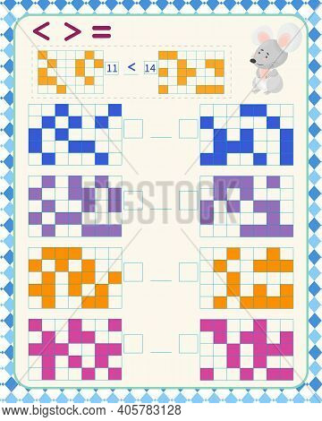 Math Game For Children. Development Of Logic. Count How Many Filled Cubes And Compare Two Numbers: G