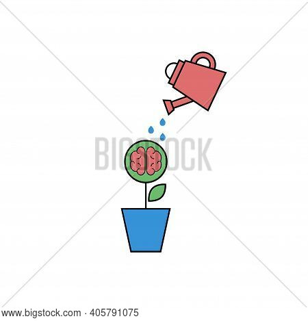 Healthy Brain Concept. Watering Can Watering Brain. Medical Treatment Of Alzheimers, Dementia, Encep