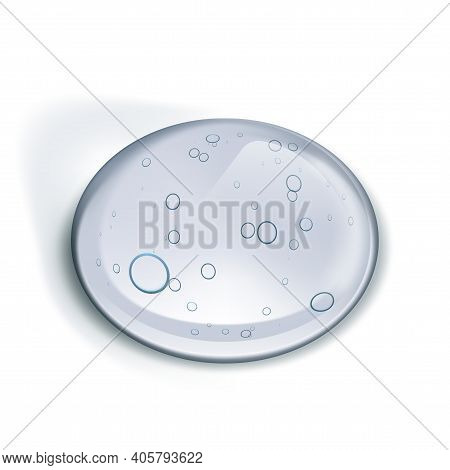 Clear Liquid Gel Drop With Bubbles On White Back