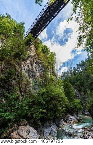 The River Slizza Canyon (gailitz In German Language) With The Old Railway Bridge, Now A Cycle And Pe