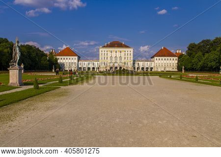 Munich, Germany - June 28, 2013: Nymphenburg Palace In Munich, Germany. This  Baroque Palace Was Bui