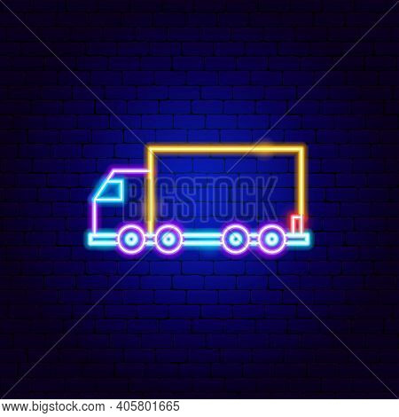 Truck Trailer Neon Sign. Vector Illustration Of Transport Promotion.