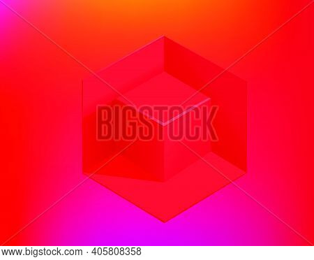 Red Cube On Gradient Background. Webpage Template......