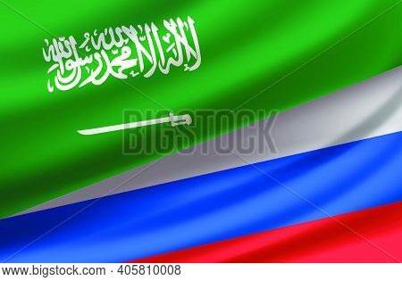 Saud Arabi And Russia. Vector Background With Flags