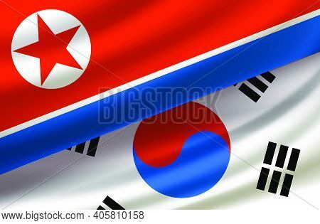 South And North Koreas. Vector Background With Flags..