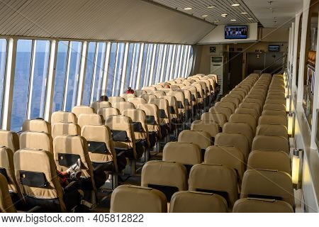 Sikinos, Greece - September 23, 2020: Interior Of Ferry Caldera Vista, High Speed Catamaran Owned By