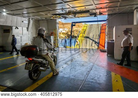 Folegandros, Greece - September 23, 2020: Interior Of Ferry Caldera Vista, High Speed Catamaran Owne