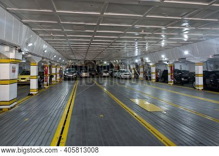 Folegandros, Greece - September 23, 2020: Interior Of Caldera Vista, High Speed Catamaran Owned By S