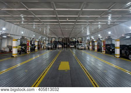 Folegandros, Greece - September 23, 2020: Interior Of Caldera Vista, High Speed Catamaran Owned By S