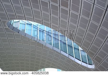 Seoul, South Korea - 29 June 2019: Modern Glass Facade Office Building Around Digital Media City. It