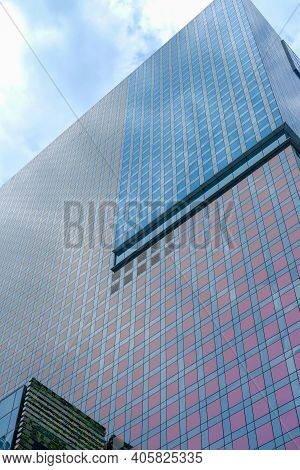 Seoul, South Korea - 29 June 2019: Modern Glass Facade Office Building Around Digital Media City. It