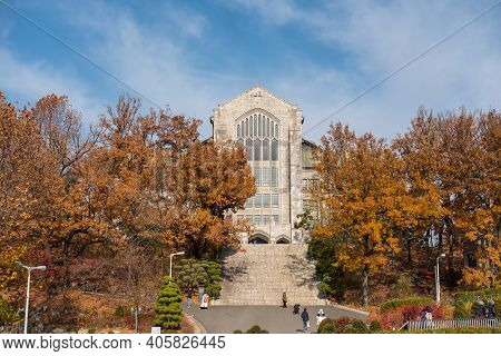 Seoul, South Korea - 27 November 2019: Ewha Womans University In Autumn. It Is A Private Women's Uni