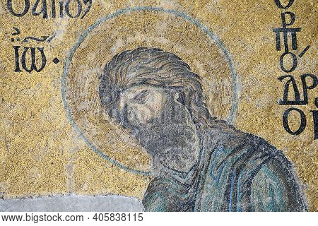 Istanbul - August 07: Deesis - Byzantine Mosaic In Hagia Sophia Church Showing John The Baptist At A