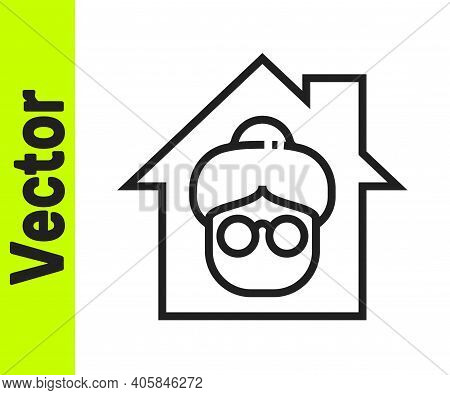 Black Line Nursing Home Building Icon Isolated On White Background. Health Care For Old And Sick Peo